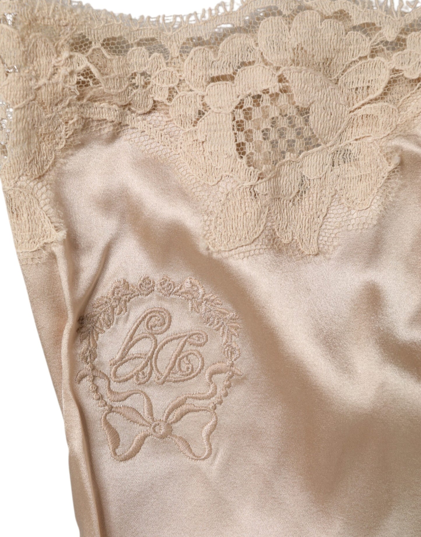 Dolce & Gabbana Débardeur en satin de soie et dentelle beige Sous-vêtements de lingerie