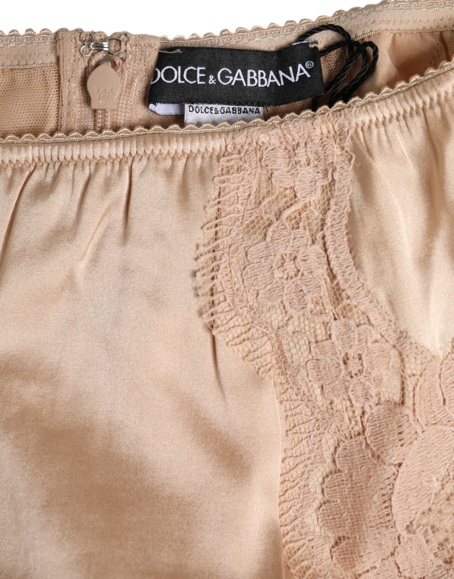 Culotte bikini taille haute en dentelle de soie beige Dolce & Gabbana