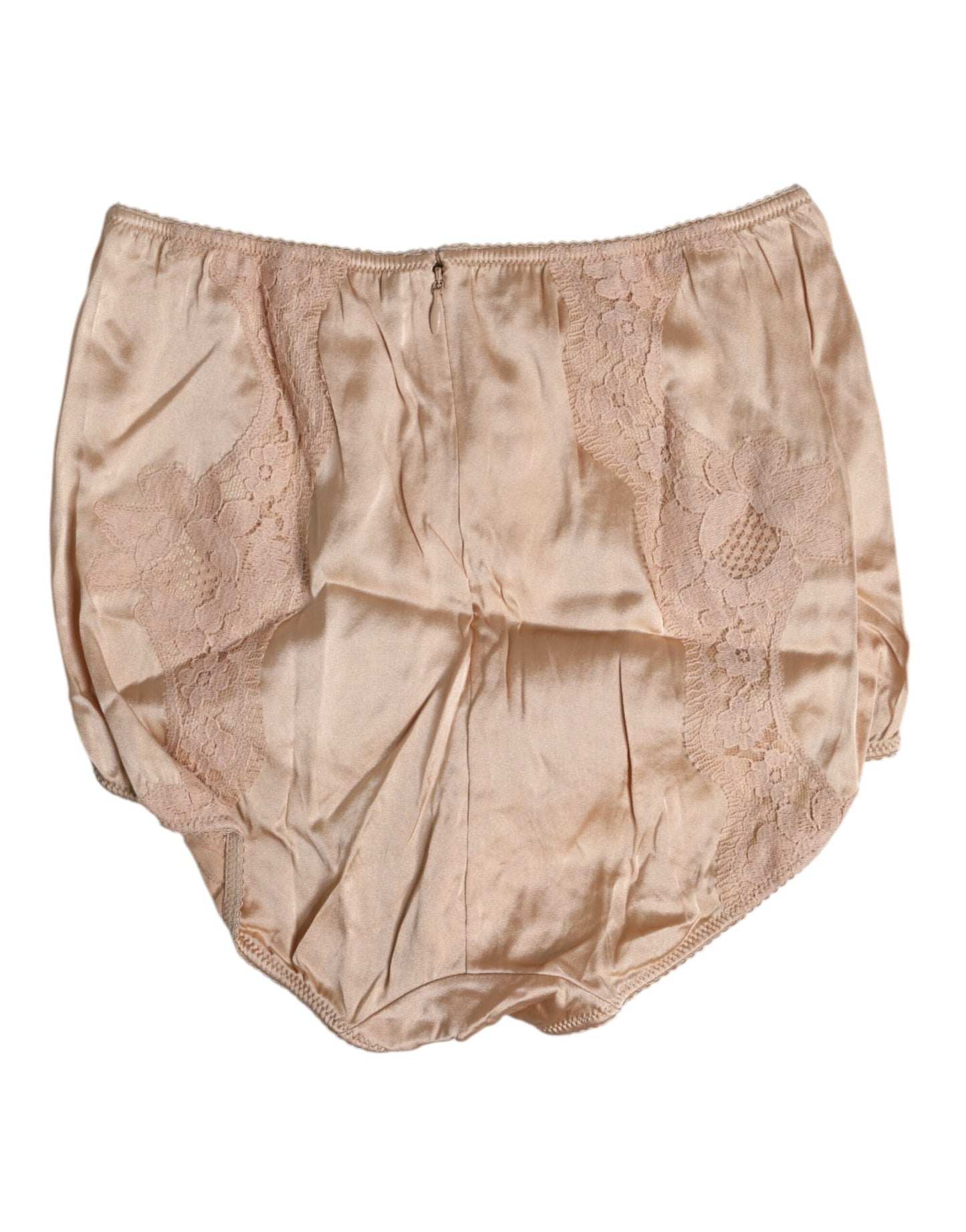 Culotte bikini taille haute en dentelle de soie beige Dolce & Gabbana