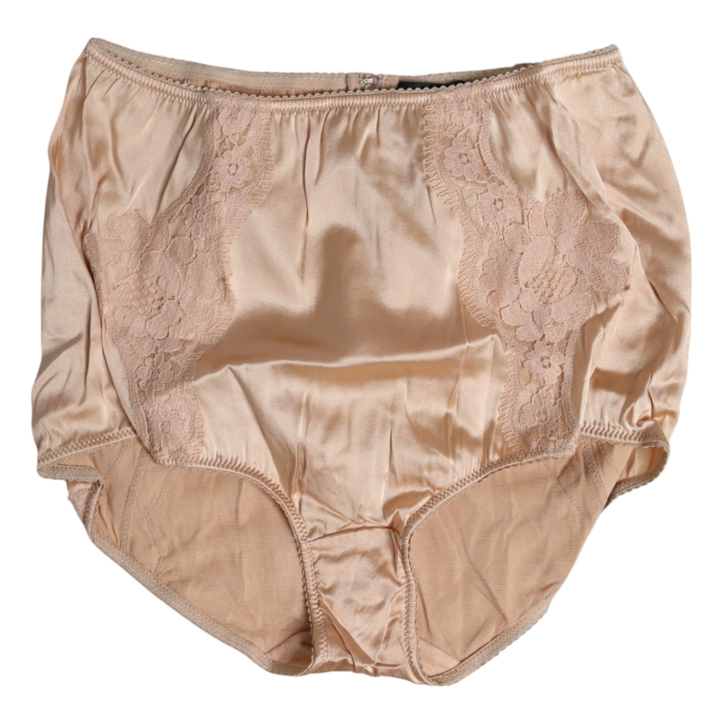 Culotte bikini taille haute en dentelle de soie beige Dolce & Gabbana