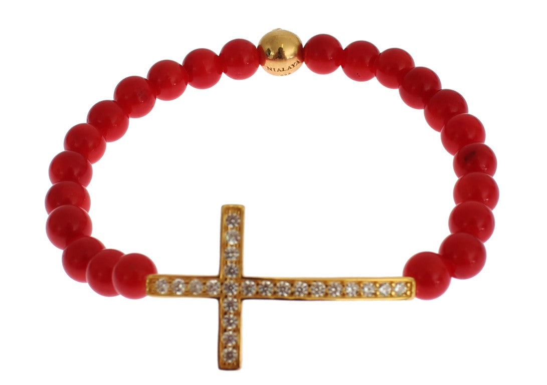 Bracelet élégant Nialaya en perles d'or et de corail rouge
