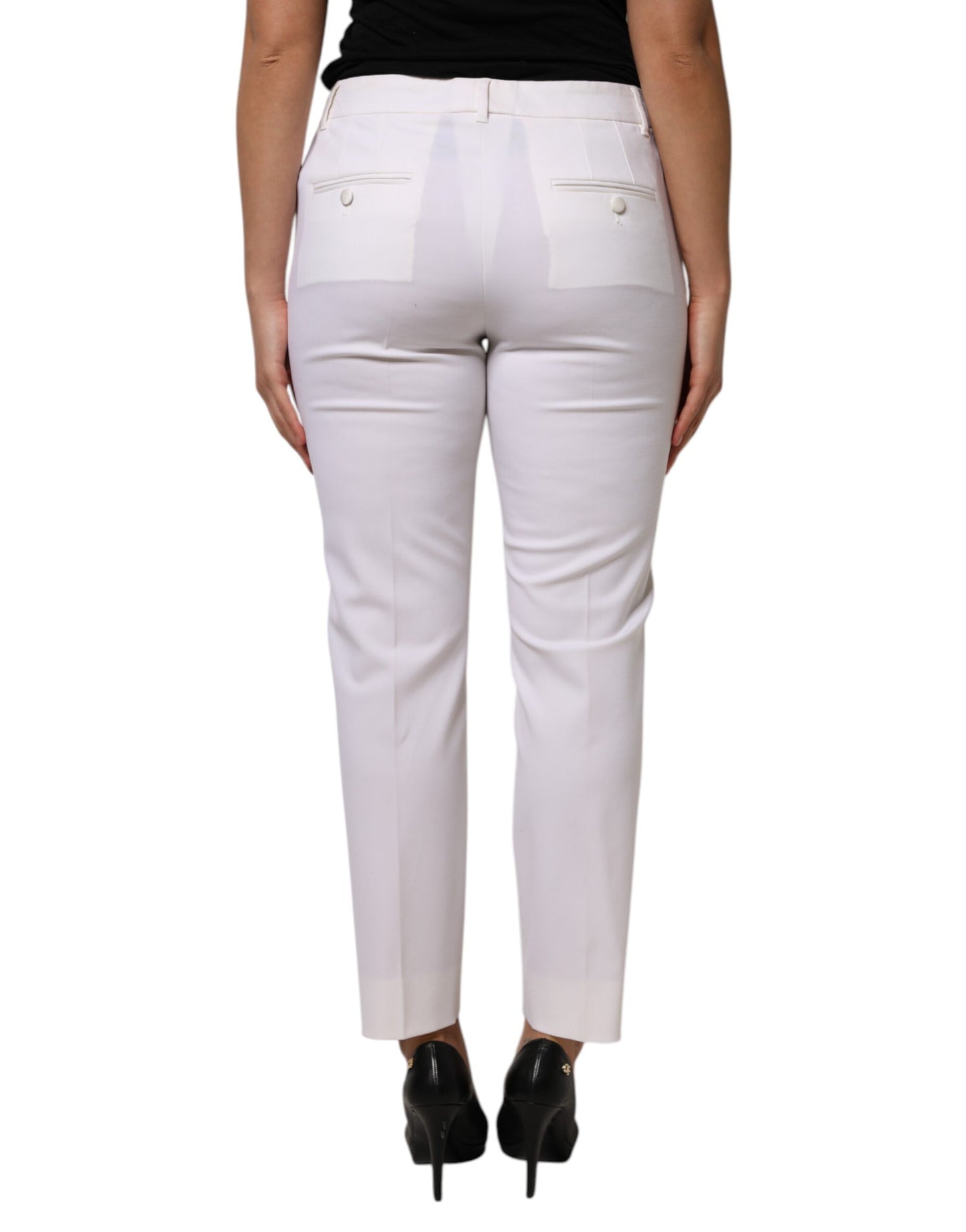 Dolce & Gabbana White Wool Mid Waist Tapered Pants by Dolce & Gabbana