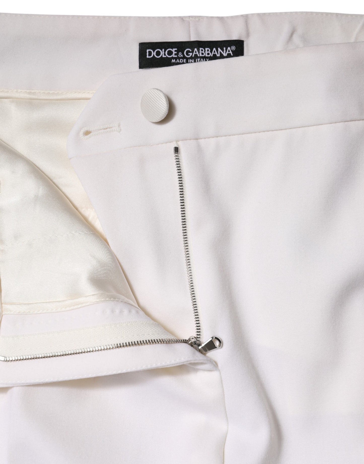 Dolce & Gabbana White Wool Mid Waist Tapered Pants by Dolce & Gabbana