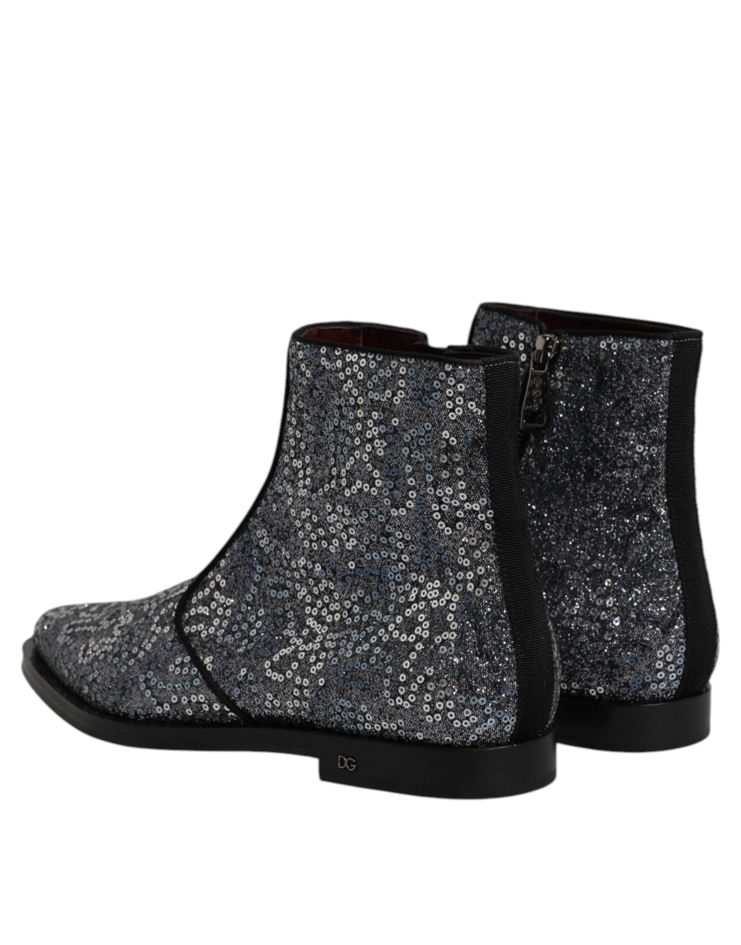 Dolce & Gabbana Dark Gray Cotton Sequined Chelsea Boots Shoes by Dolce & Gabbana