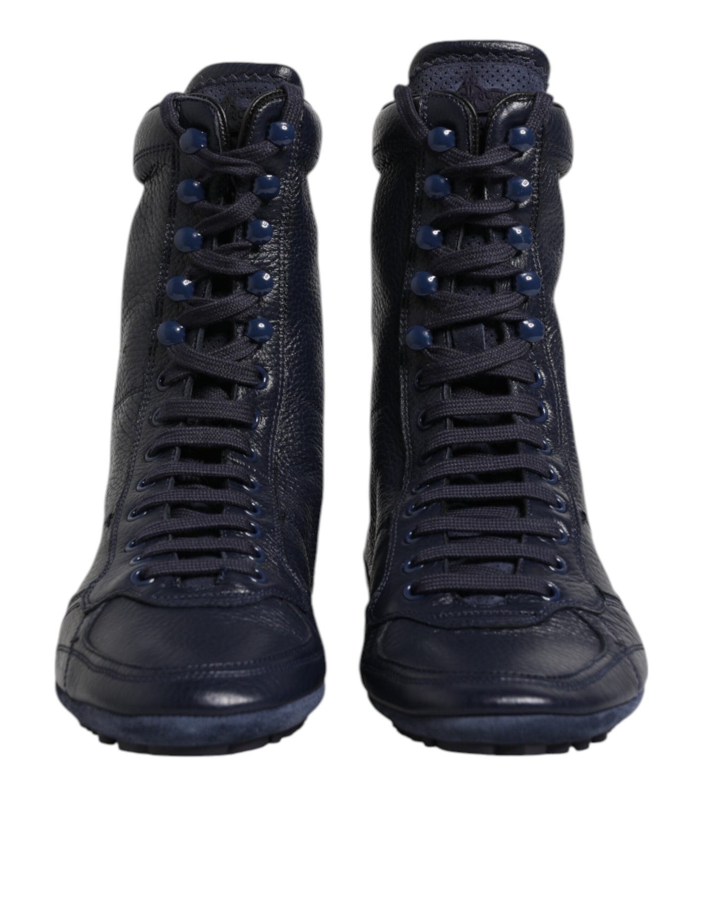 Dolce & Gabbana Dark Blue Leather KING High Top Sneakers Shoes by Dolce & Gabbana