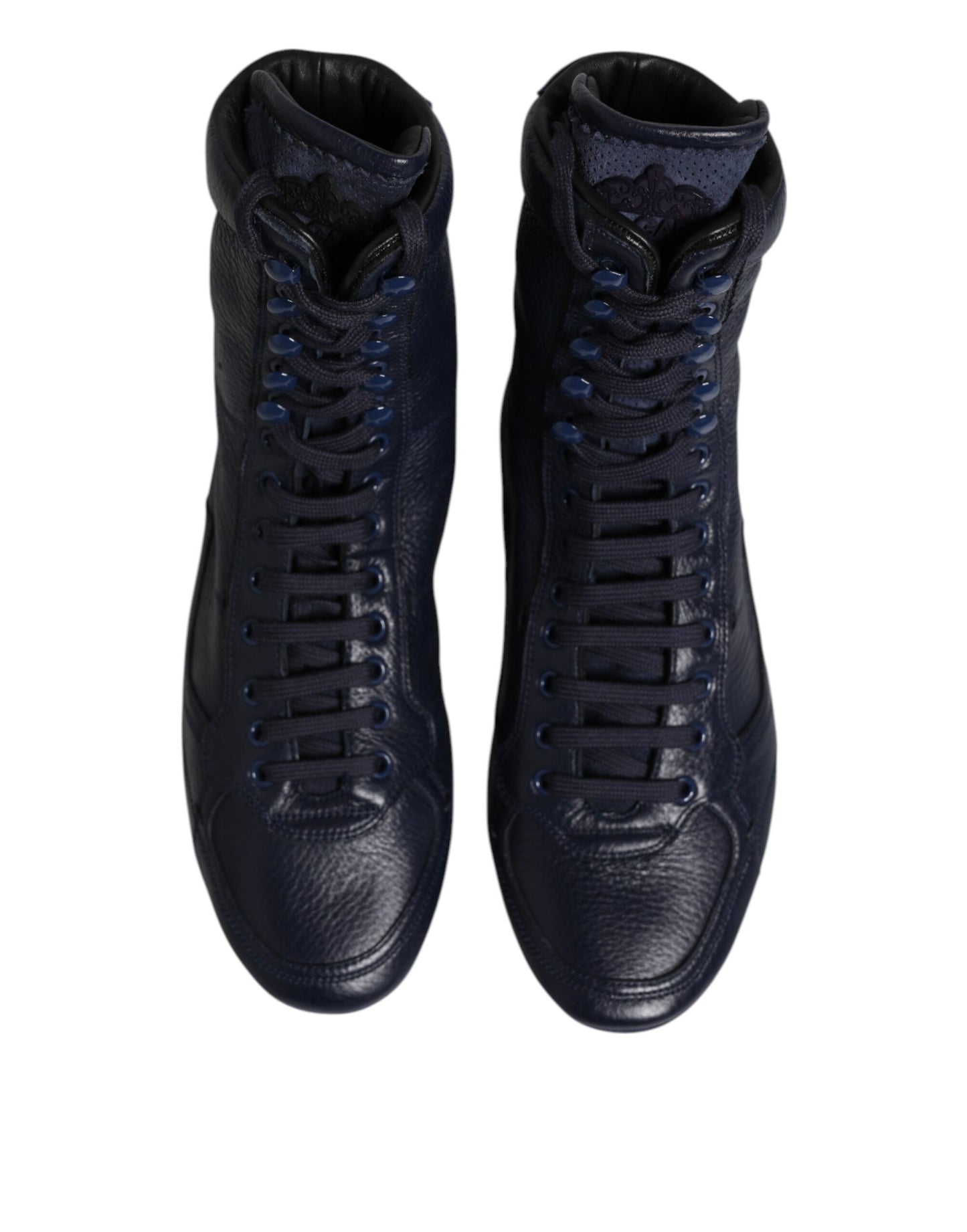 Dolce & Gabbana Dark Blue Leather KING High Top Sneakers Shoes by Dolce & Gabbana