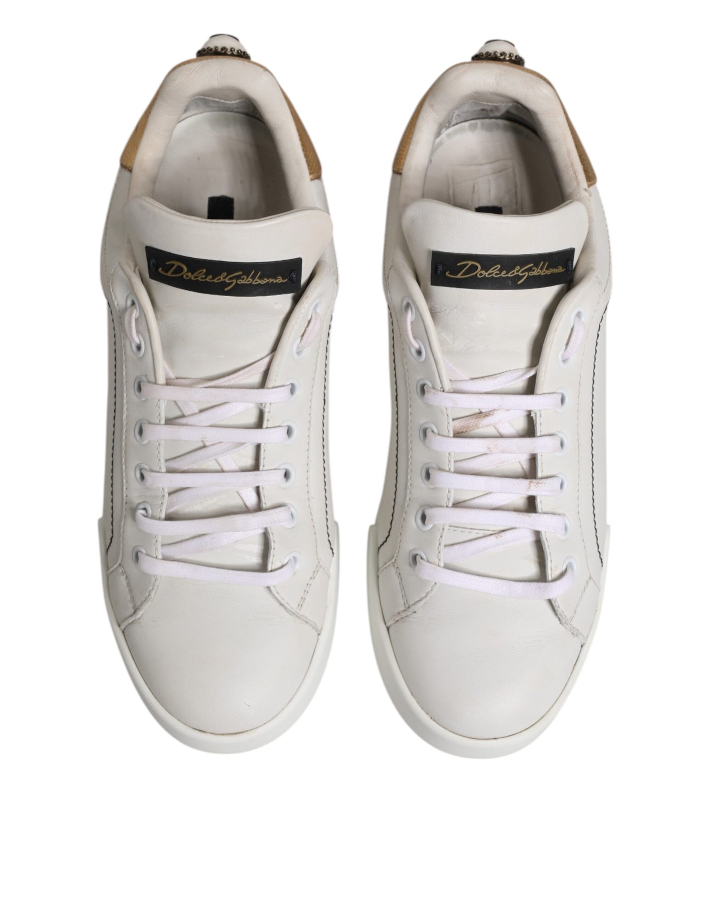 Dolce & Gabbana White Gold Leather Low Top Sneakers Shoes by Dolce & Gabbana