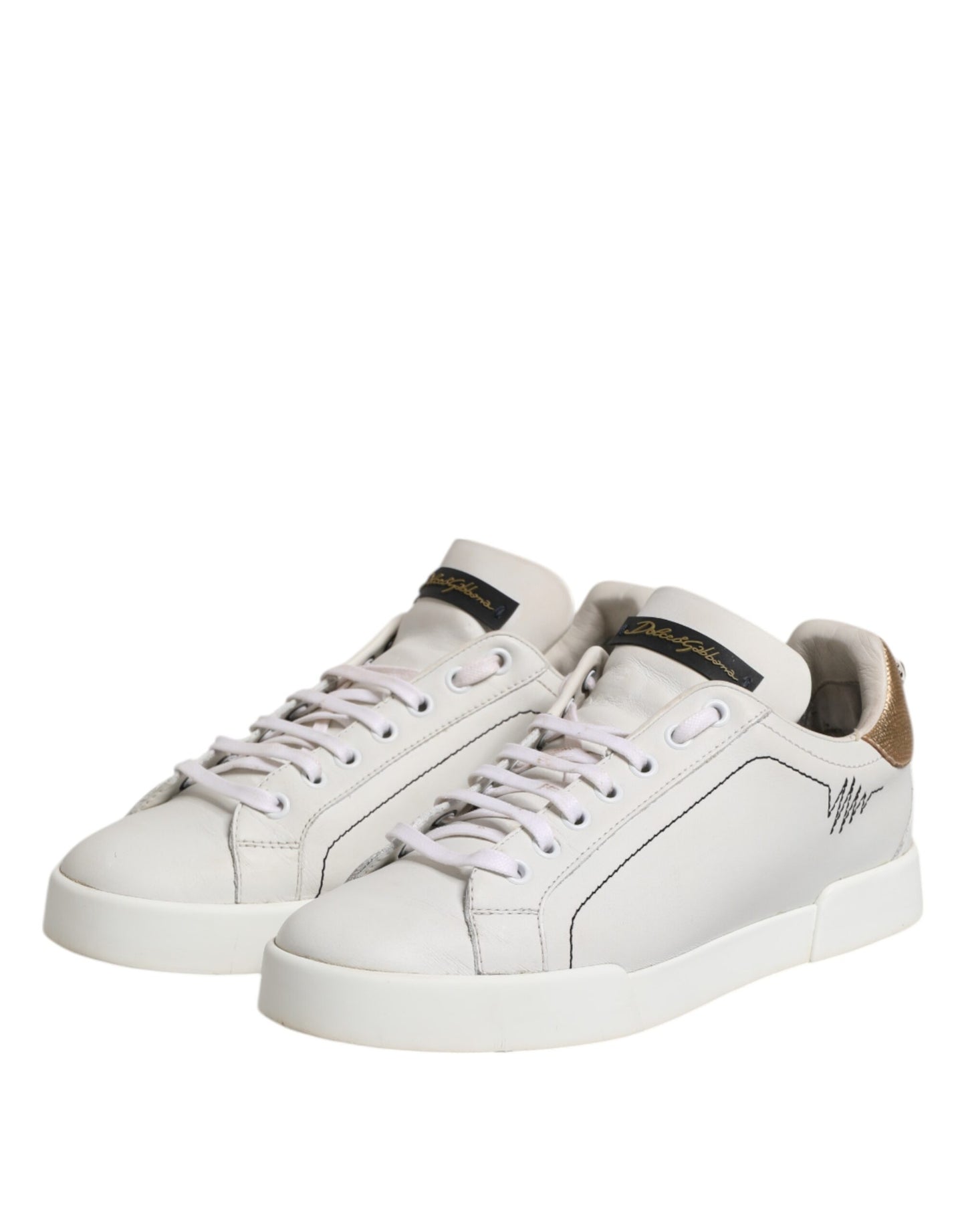 Dolce & Gabbana White Gold Leather Low Top Sneakers Shoes by Dolce & Gabbana