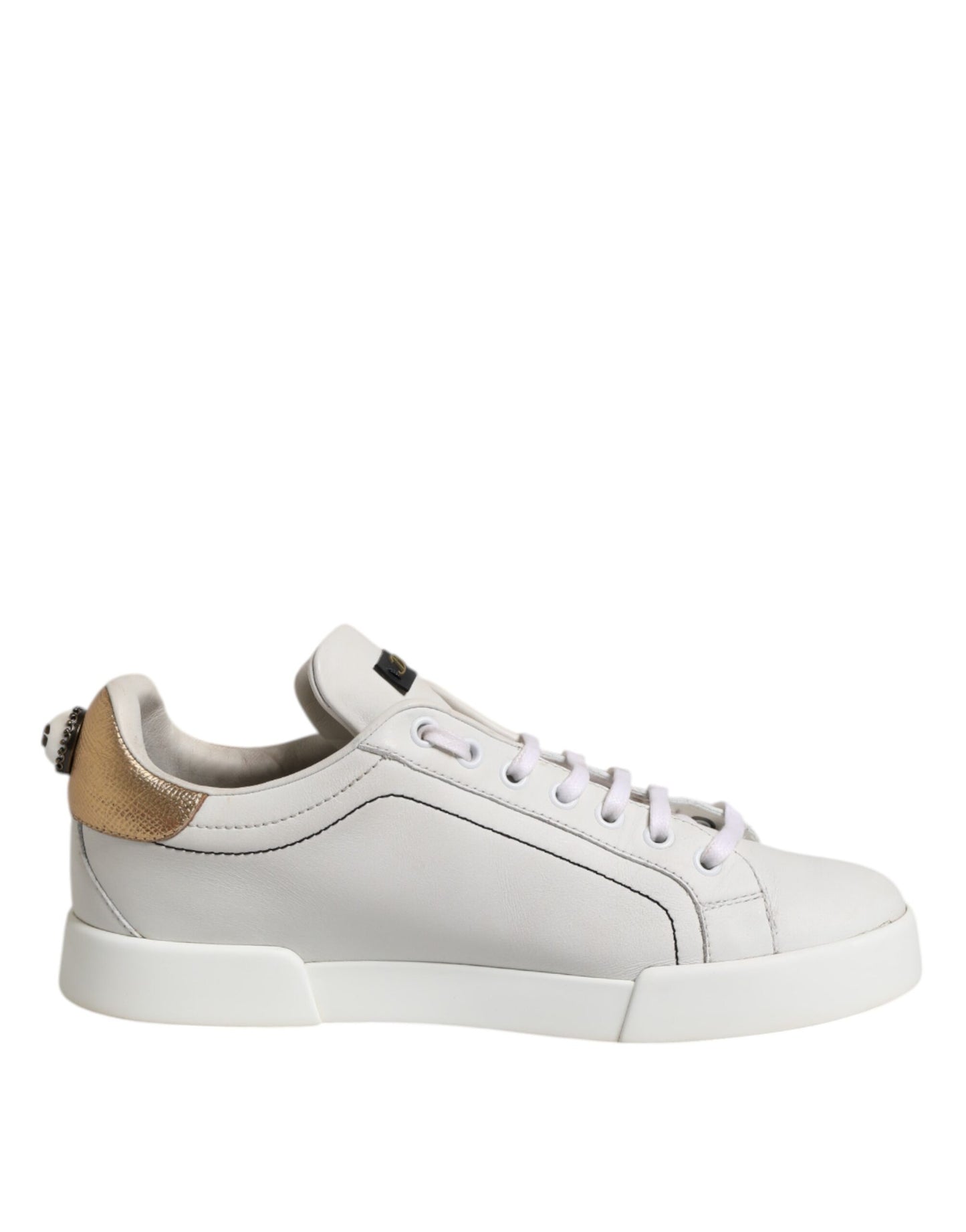 Dolce & Gabbana White Gold Leather Low Top Sneakers Shoes by Dolce & Gabbana