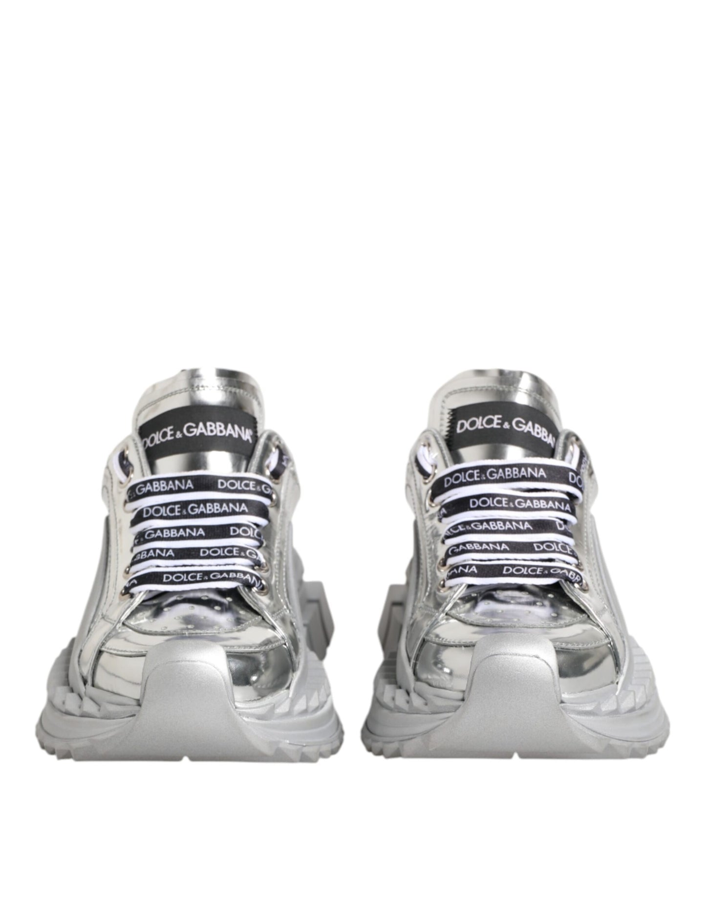 Dolce & Gabbana Silver Leather Super Queen Sneakers Shoes by Dolce & Gabbana