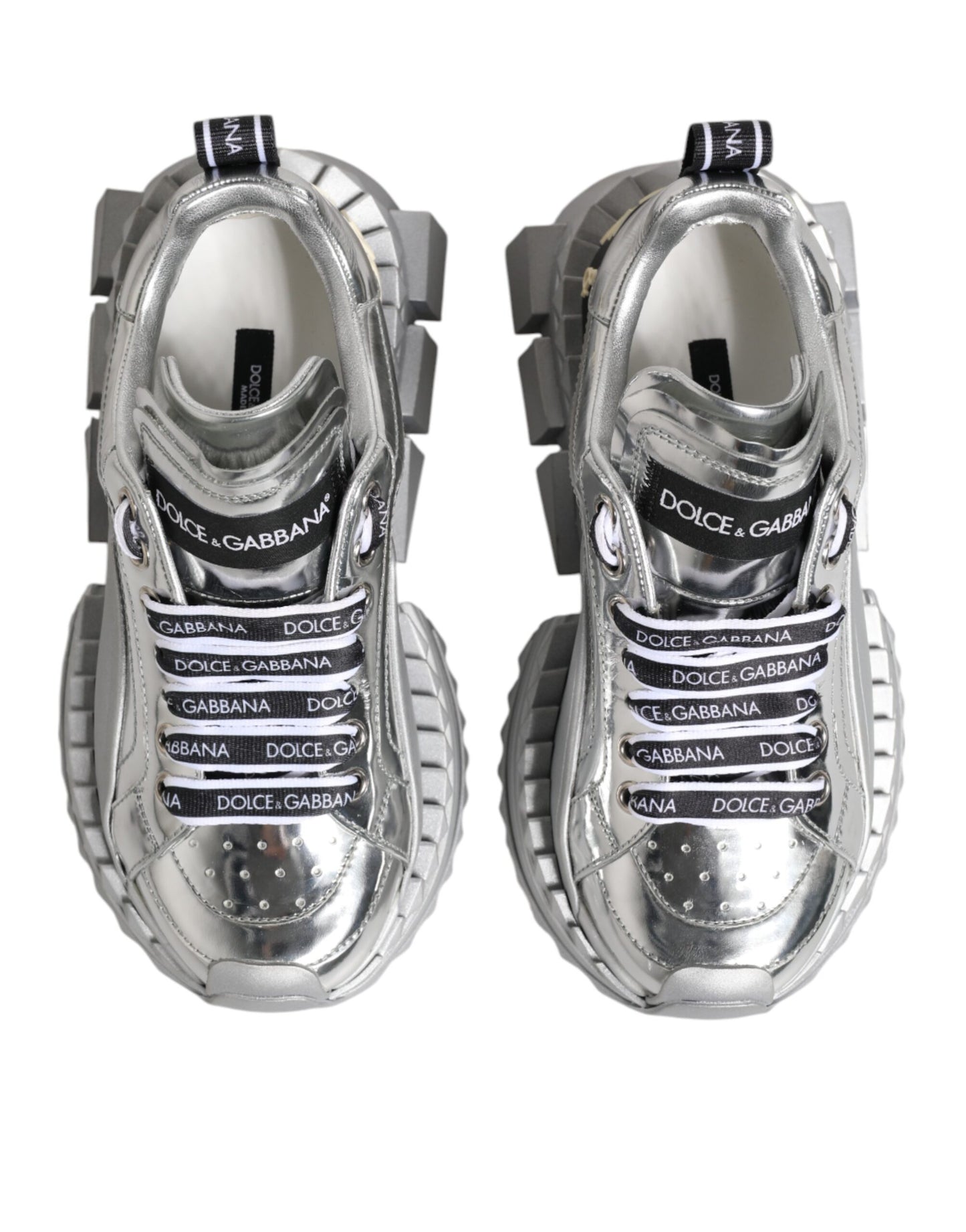 Dolce & Gabbana Silver Leather Super Queen Sneakers Shoes by Dolce & Gabbana