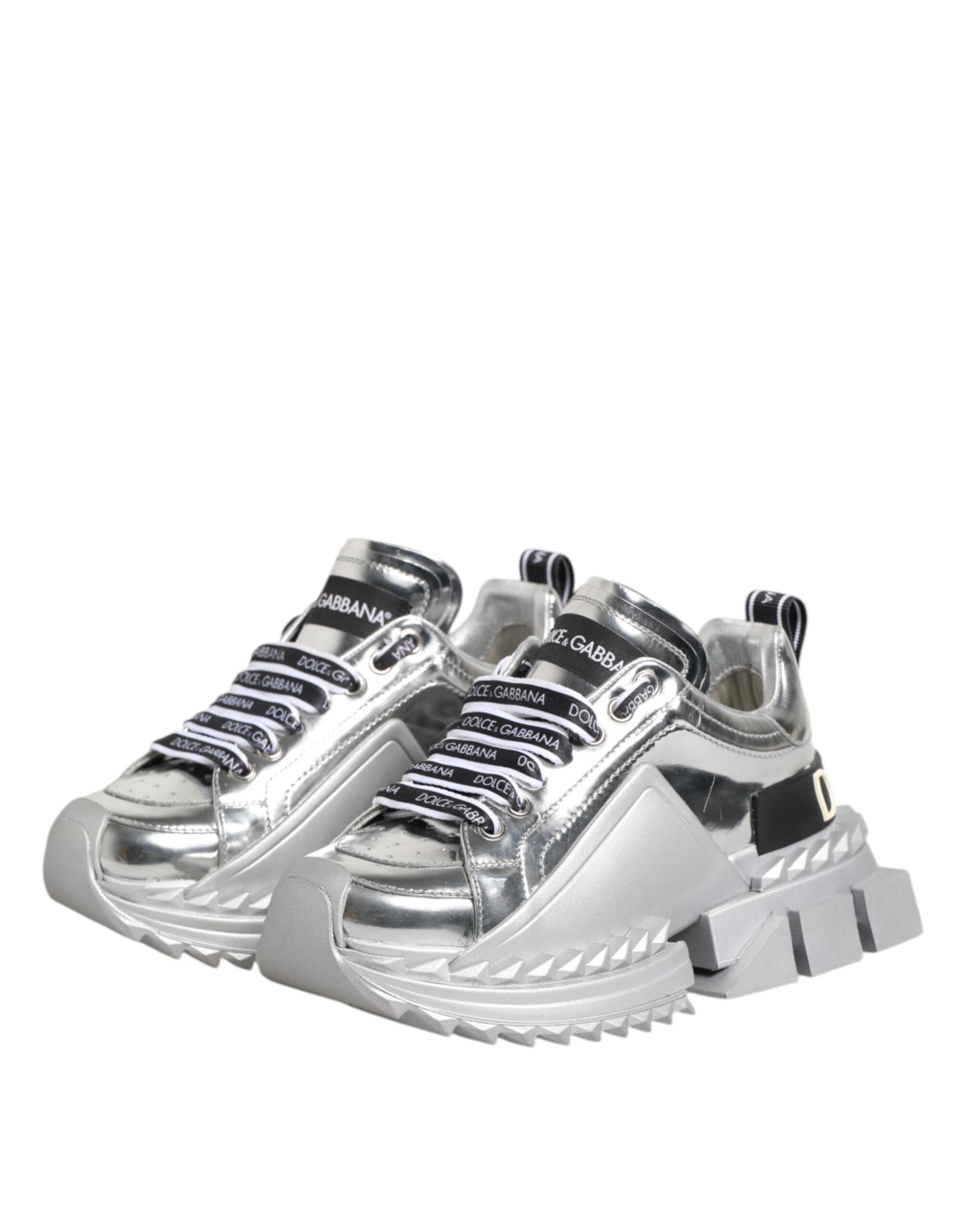 Dolce & Gabbana Silver Leather Super Queen Sneakers Shoes by Dolce & Gabbana