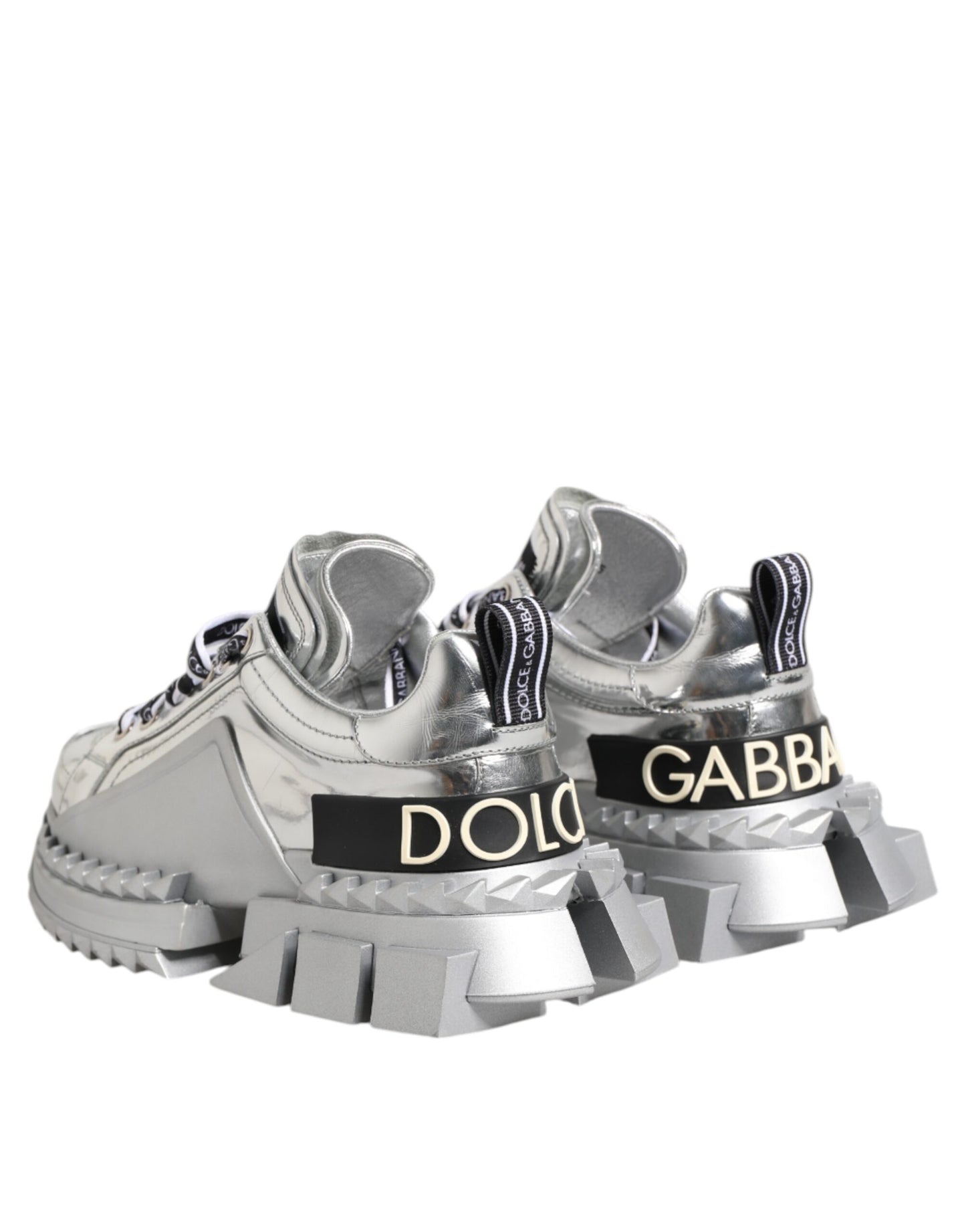 Dolce & Gabbana Silver Leather Super Queen Sneakers Shoes by Dolce & Gabbana