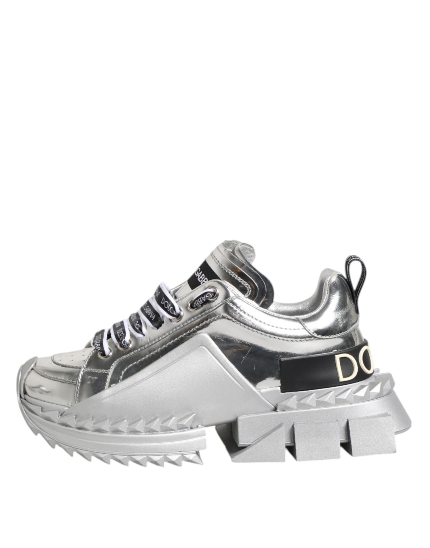 Dolce & Gabbana Silver Leather Super Queen Sneakers Shoes by Dolce & Gabbana
