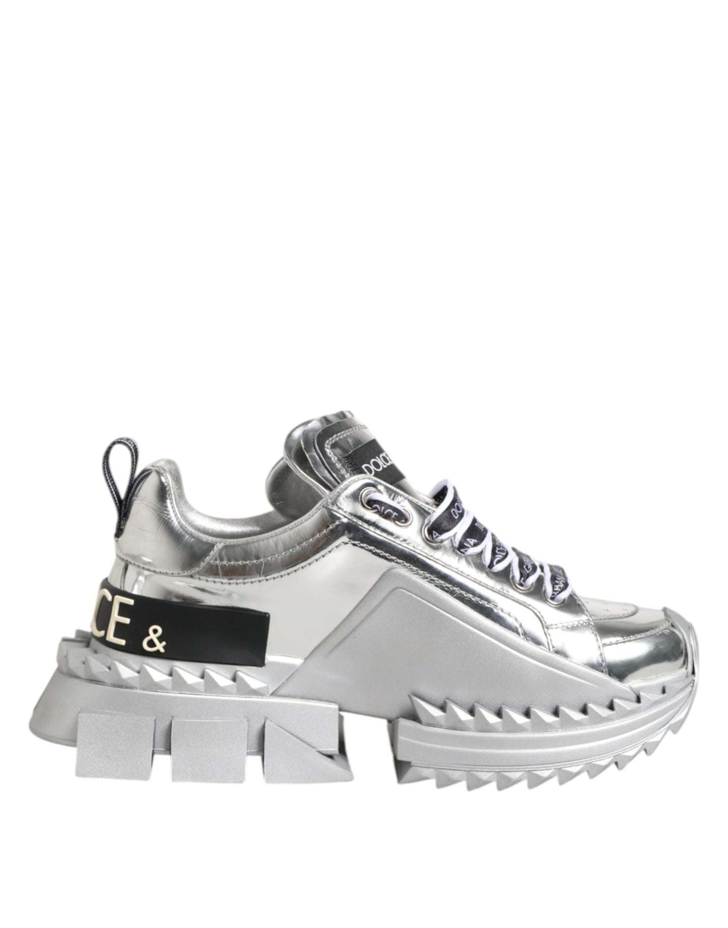 Dolce & Gabbana Silver Leather Super Queen Sneakers Shoes by Dolce & Gabbana
