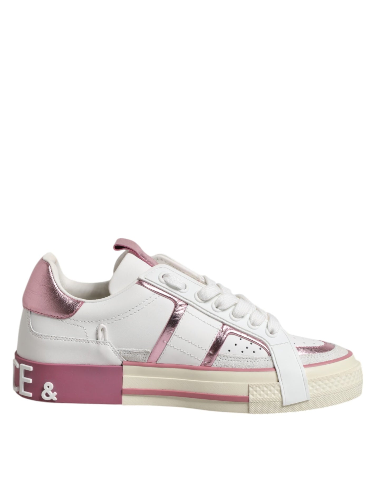 Dolce & Gabbana White Pink Leather Low Top Sneakers Shoes by Dolce & Gabbana