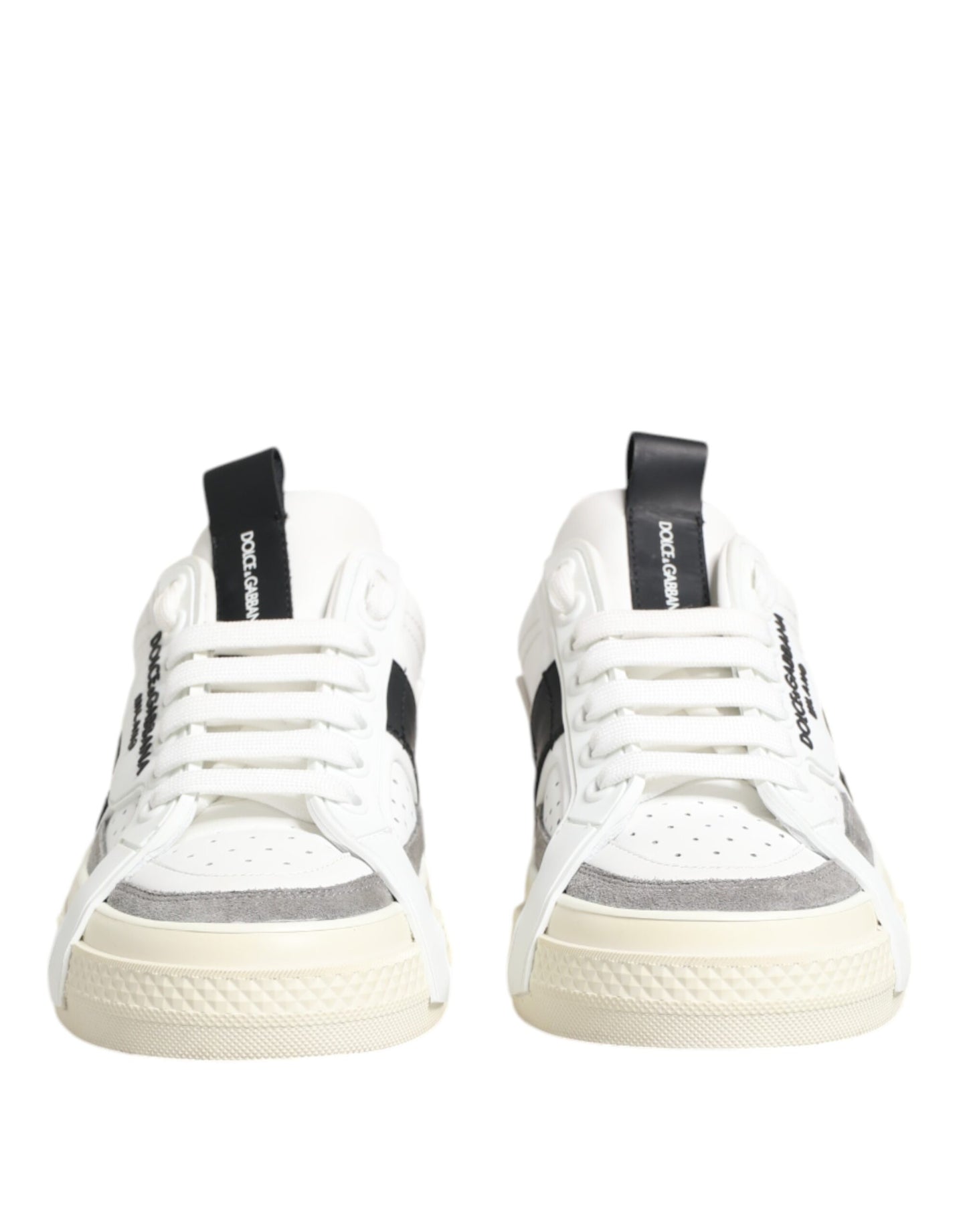 Dolce & Gabbana White Black Leather Low Top Sneakers Shoes by Dolce & Gabbana