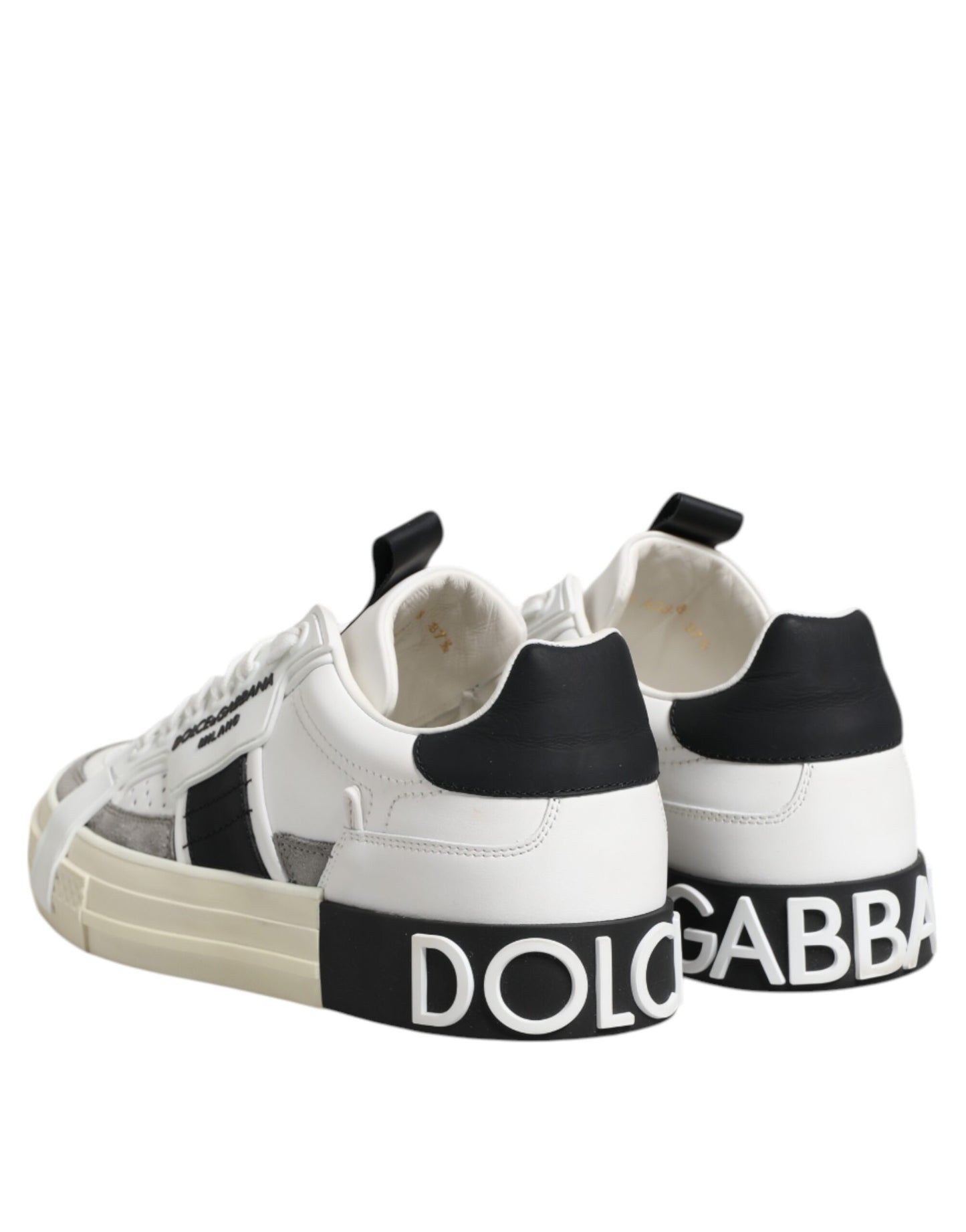 Dolce & Gabbana White Black Leather Low Top Sneakers Shoes by Dolce & Gabbana
