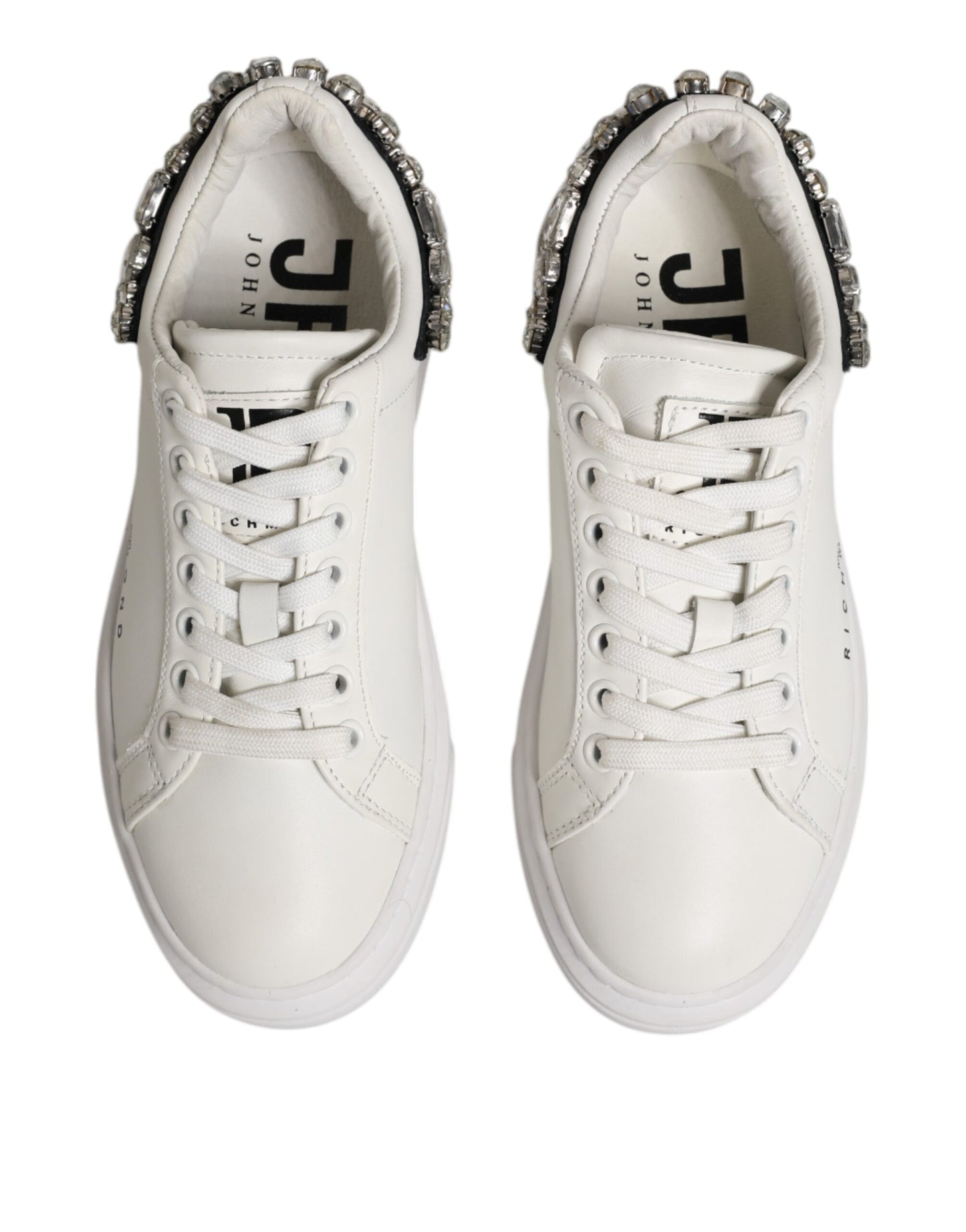 John Richmond White Rhinestone Embellished Sneakers Shoes by John Richmond