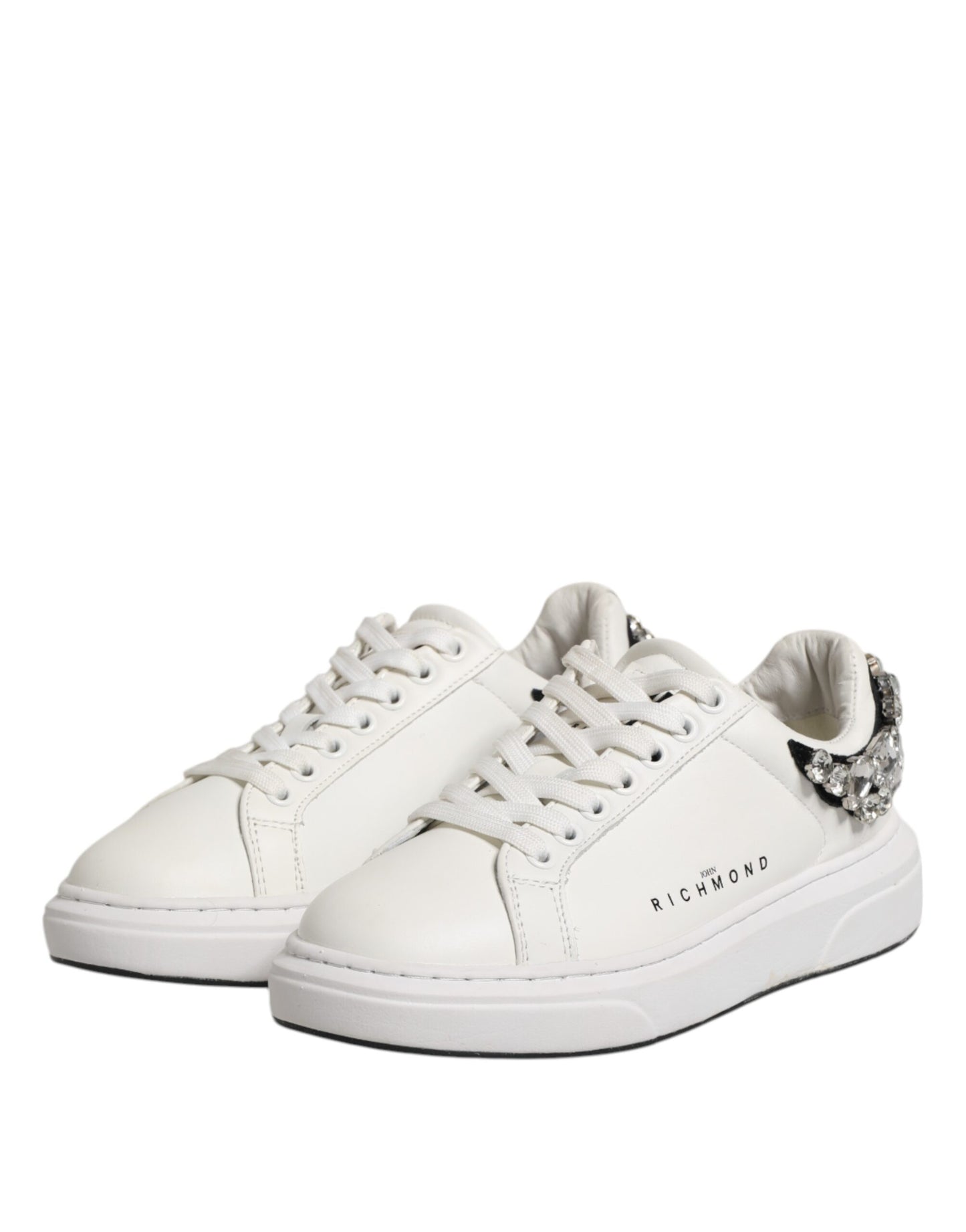 John Richmond White Rhinestone Embellished Sneakers Shoes by John Richmond