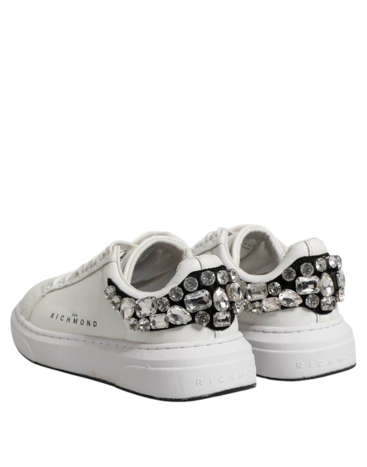 John Richmond White Rhinestone Embellished Sneakers Shoes by John Richmond