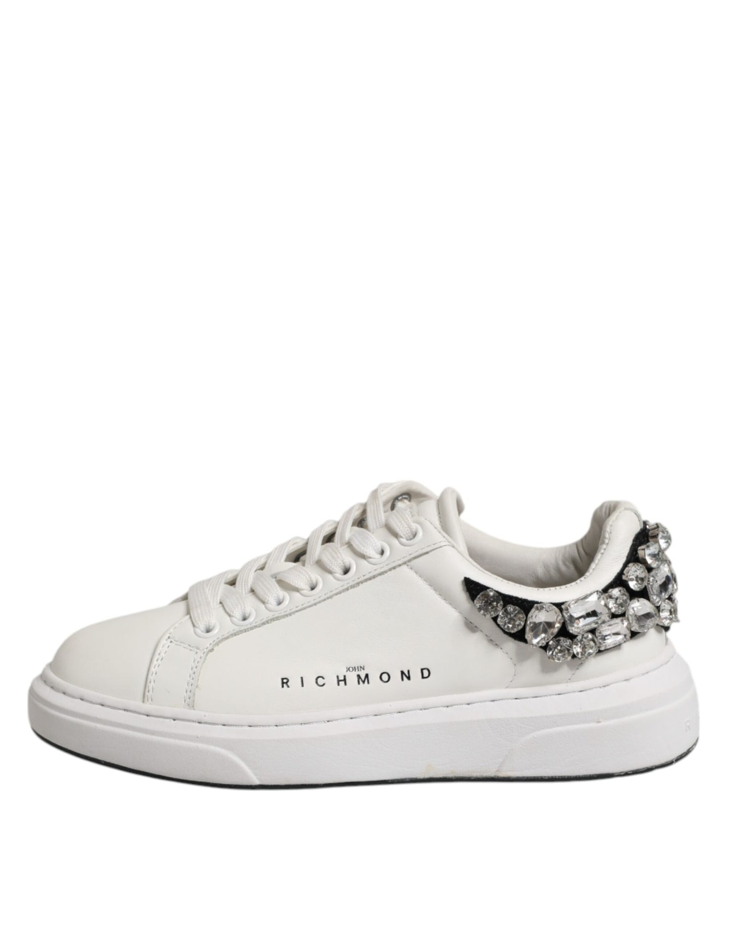 John Richmond White Rhinestone Embellished Sneakers Shoes by John Richmond