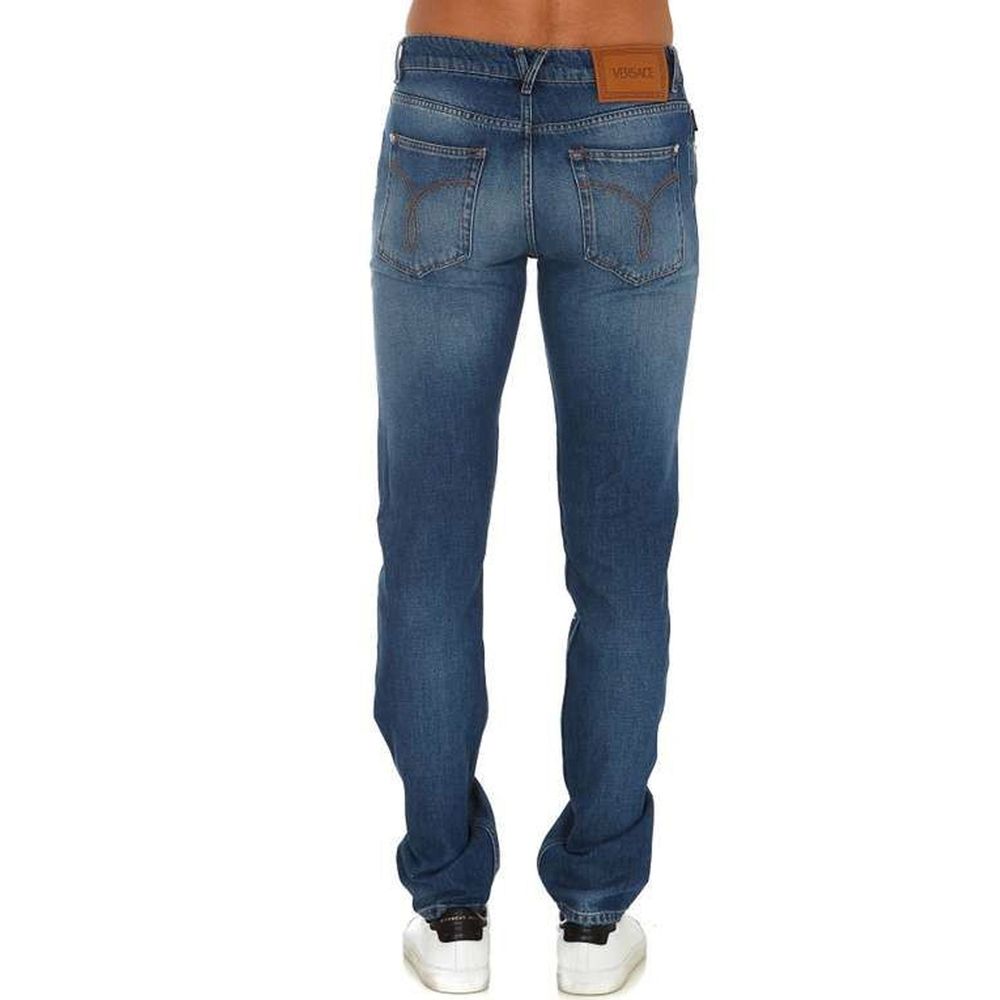 Jean en denim avec logo en coton Versace