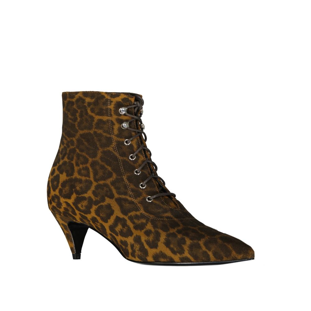 Saint Laurent Kiki Lace-Up Leopard Print Ankle Boots