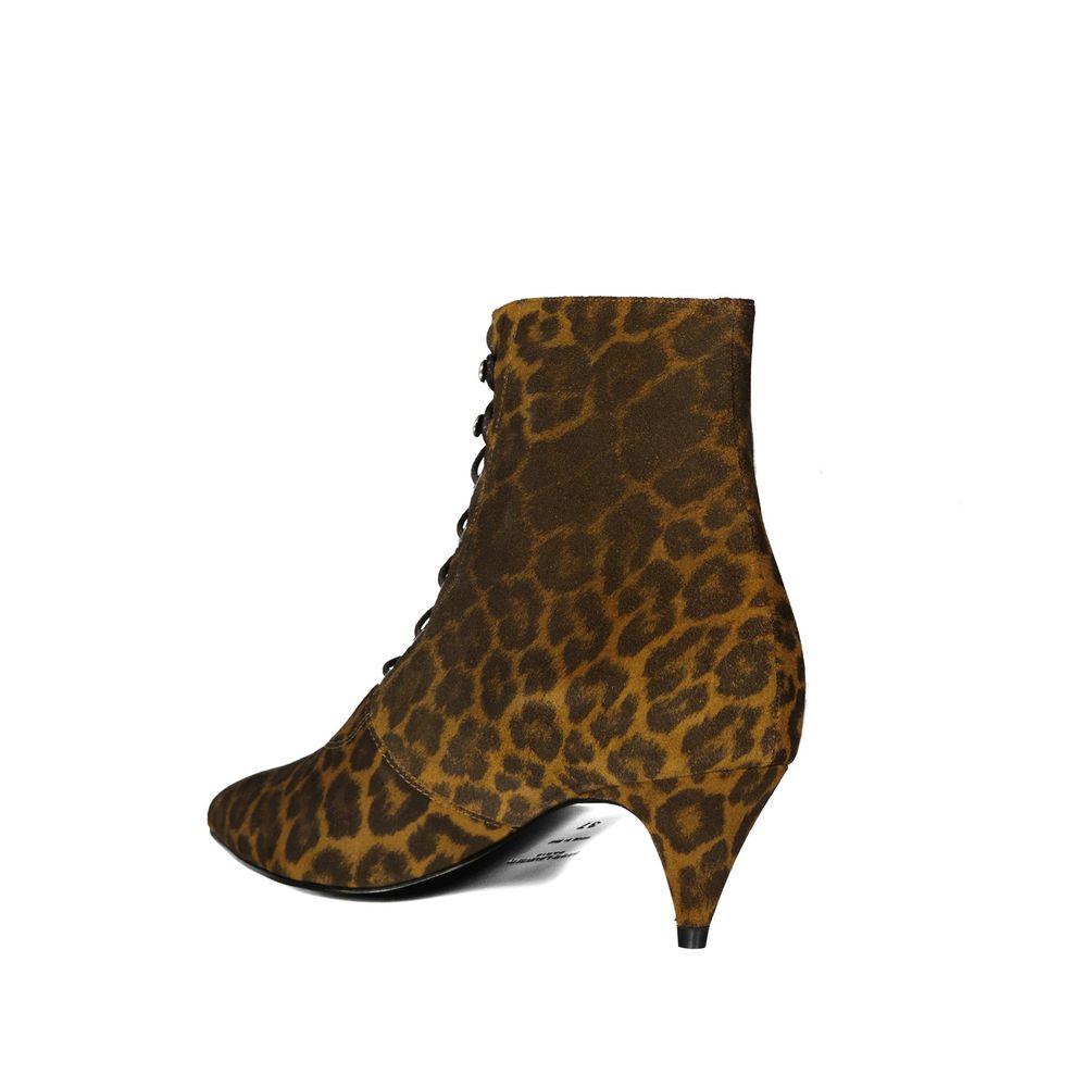 Saint Laurent Kiki Lace-Up Leopard Print Ankle Boots