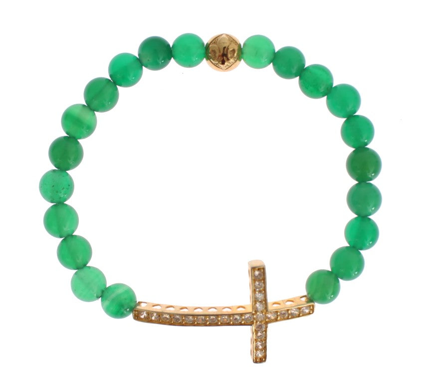 Bracelet élégant Nialaya en perles de jade vertes et plaqué or