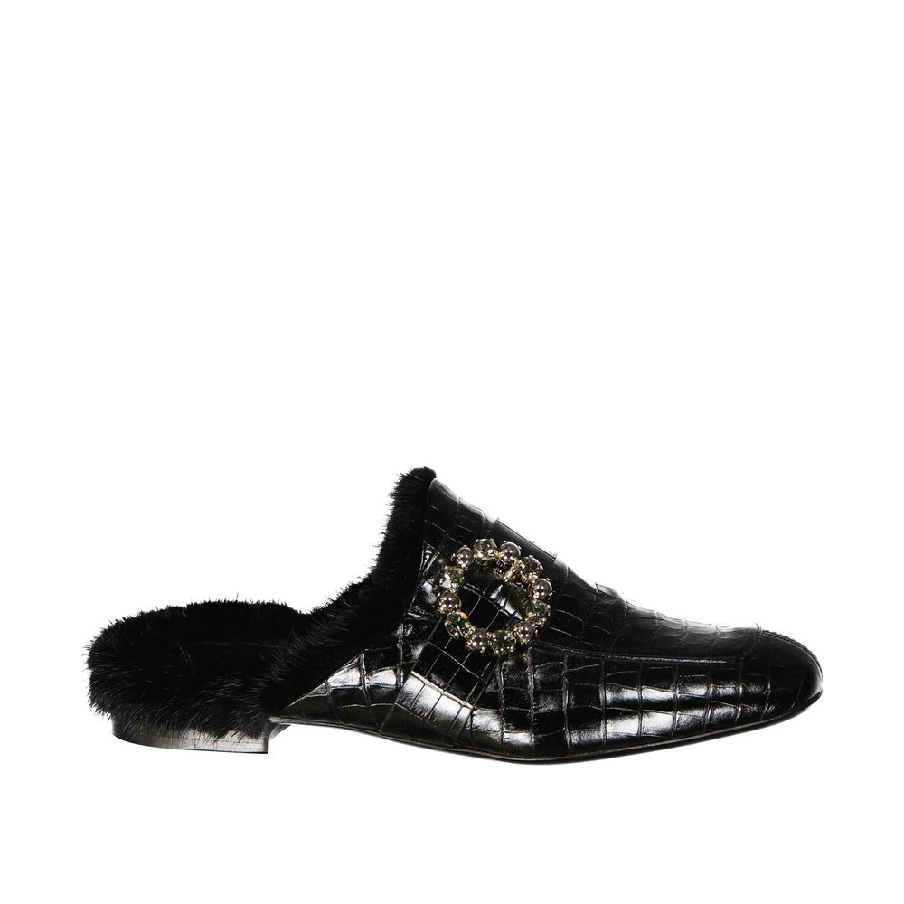 Eleventy Leather Fur Mules by Eleventy