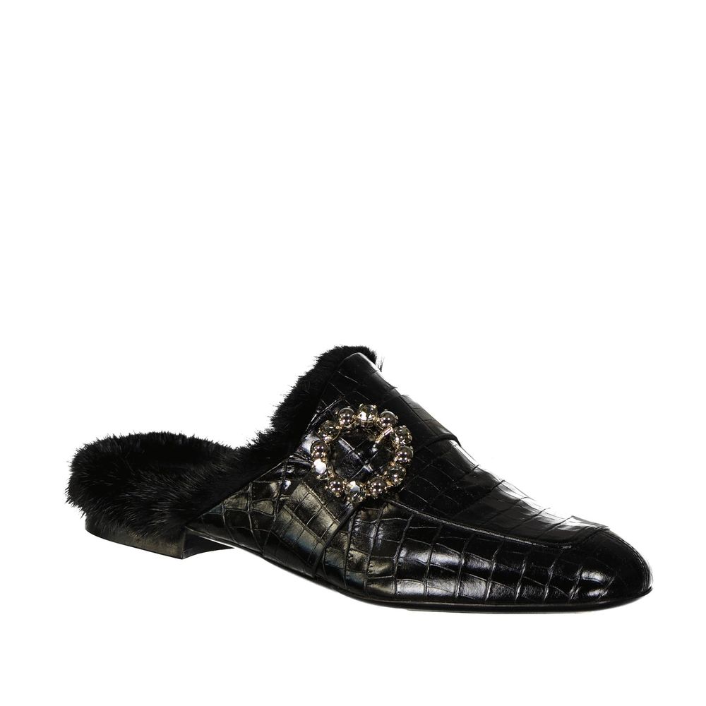 Eleventy Leather Fur Mules by Eleventy
