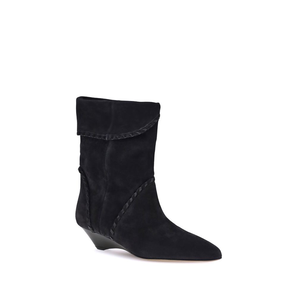 Isabel Marant Edoa Boots Suede Leather Trim Pointed Toe