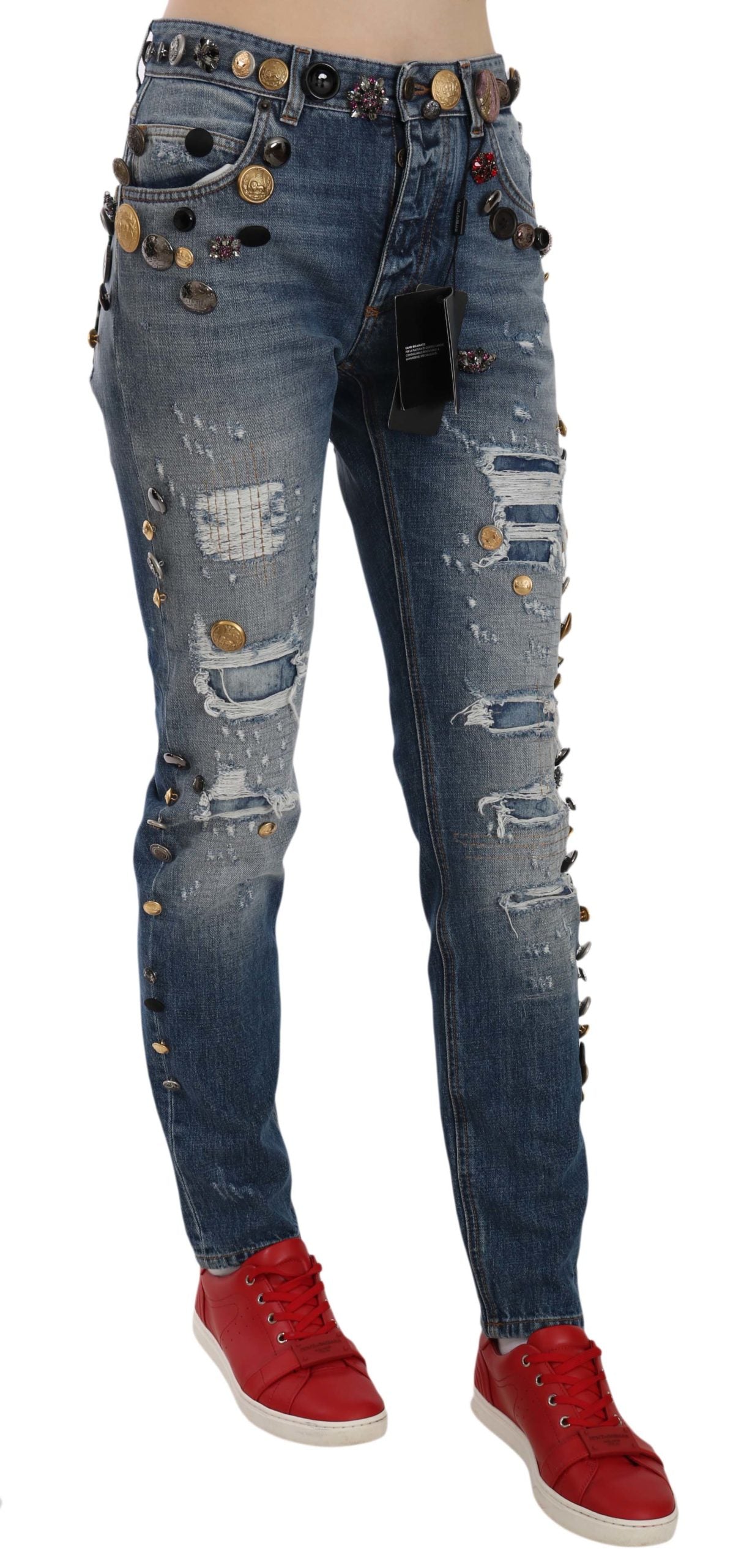 Jean en denim de luxe orné de cristaux Dolce & Gabbana