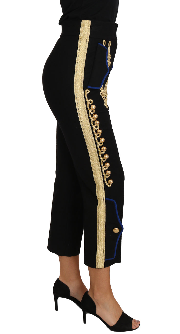 Dolce & Gabbana Military Embellished Pants Black Gold Dress Pant by Dolce & Gabbana