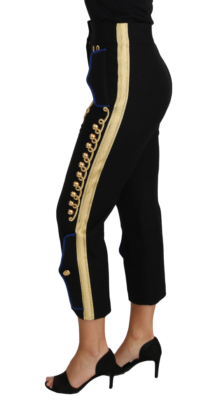 Dolce & Gabbana Military Embellished Pants Black Gold Dress Pant by Dolce & Gabbana