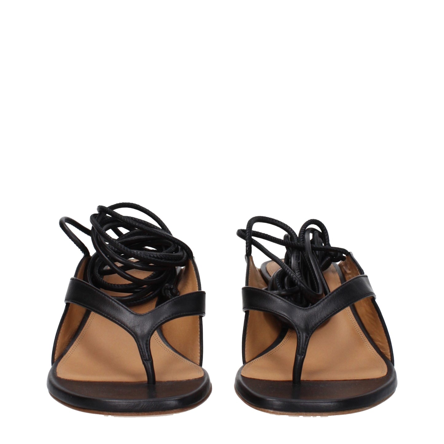 Off White Black Leather Flip Flop Sandals