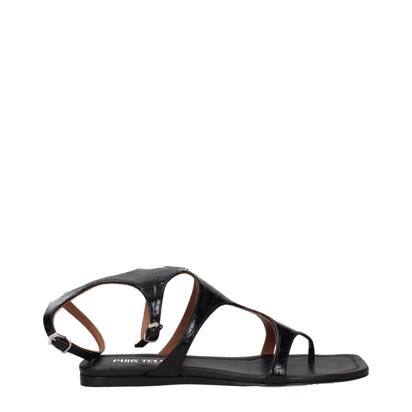 Paris Texas Black Leather Flip Flop Sandals
