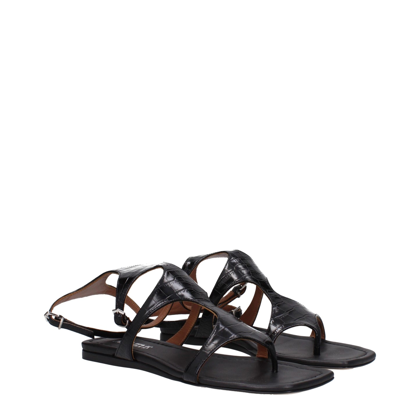 Paris Texas Black Leather Flip Flop Sandals