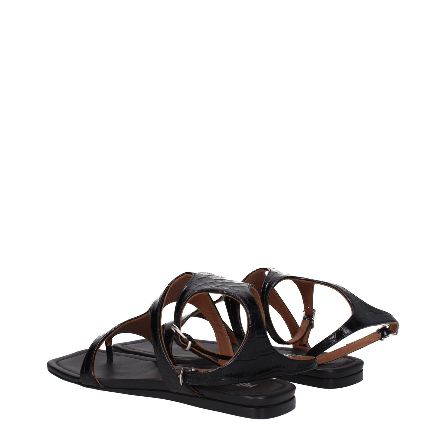 Paris Texas Black Leather Flip Flop Sandals