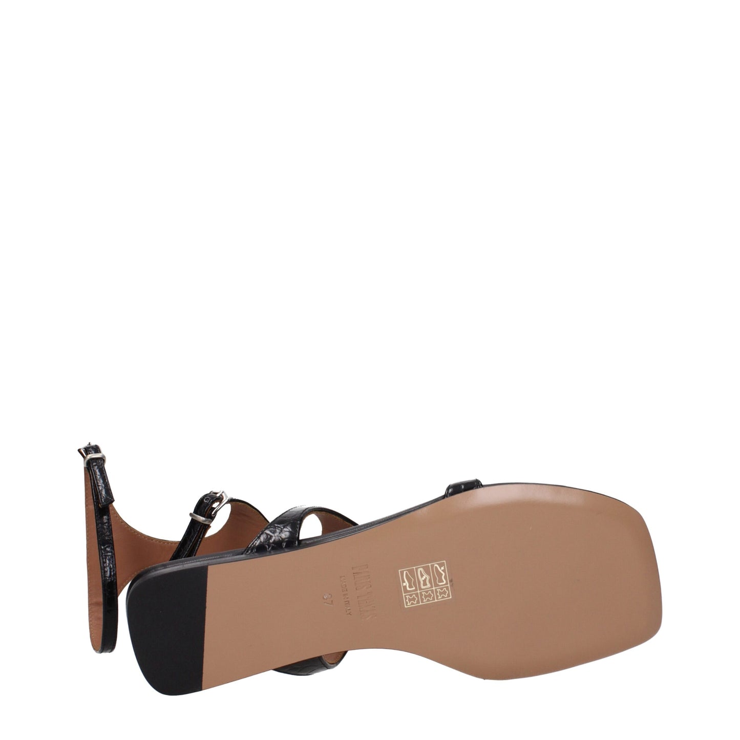 Paris Texas Black Leather Flip Flop Sandals