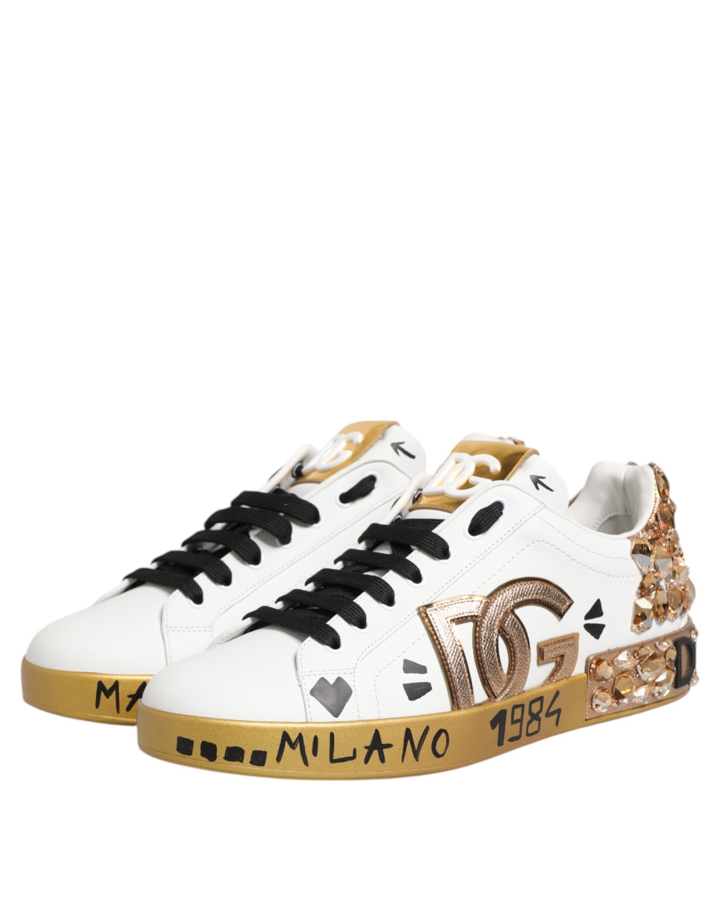 Dolce & Gabbana White Gold Crystal Portofino Sneakers Shoes by Dolce & Gabbana