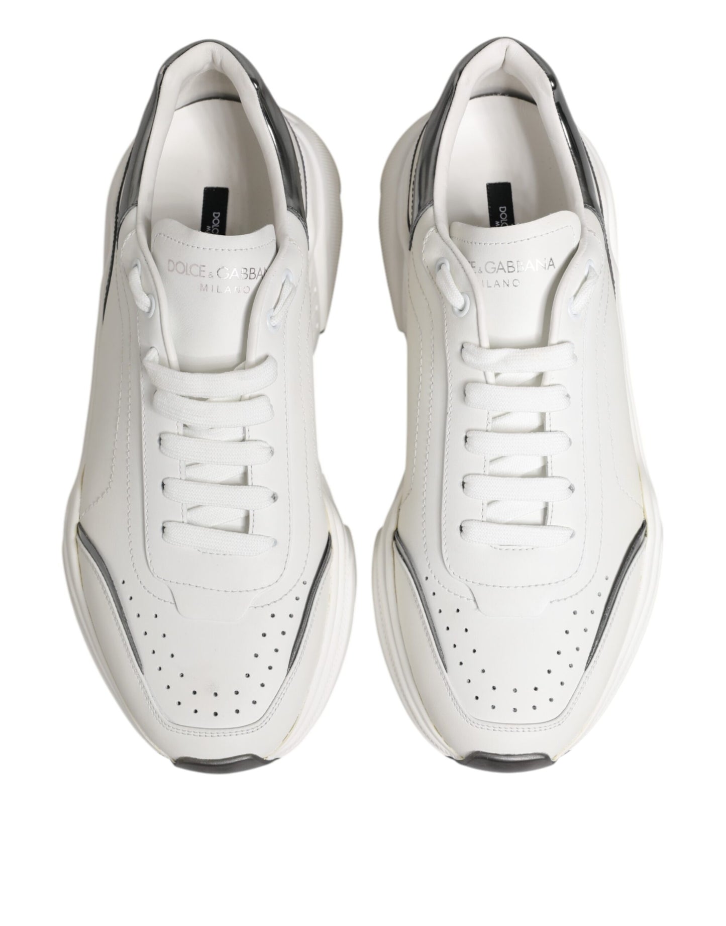 Dolce & Gabbana White Silver DAYMASTER Leather Sneakers Shoes by Dolce & Gabbana