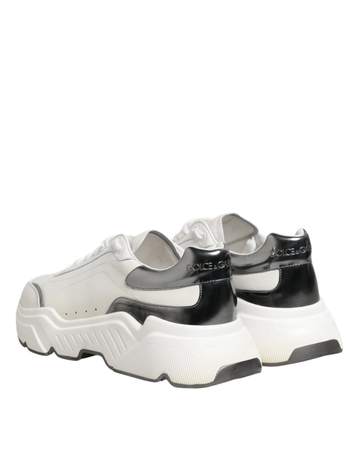 Dolce & Gabbana White Silver DAYMASTER Leather Sneakers Shoes by Dolce & Gabbana