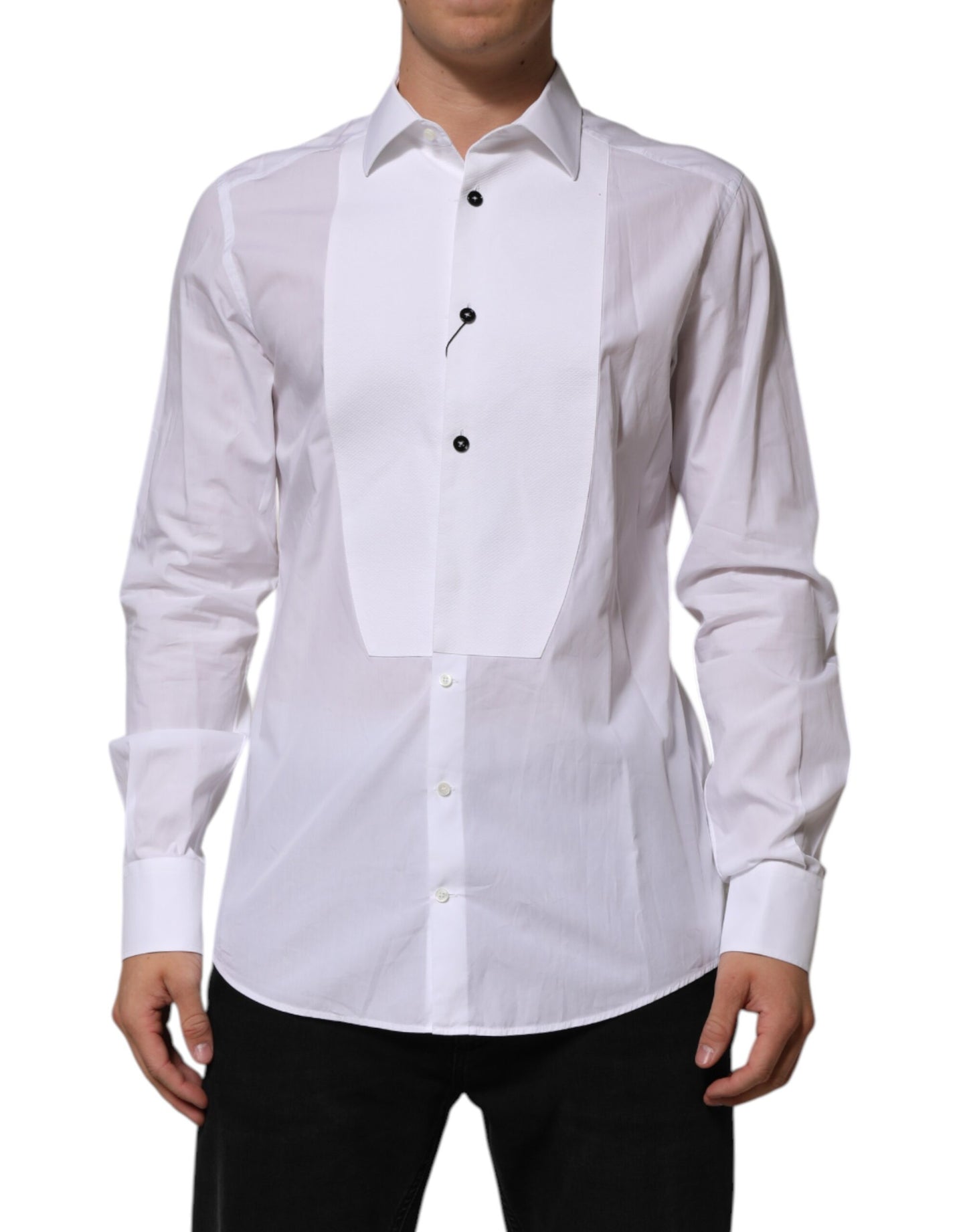 Dolce & Gabbana White Bib Cotton Poplin GOLD Men Formal Shirt by Dolce & Gabbana
