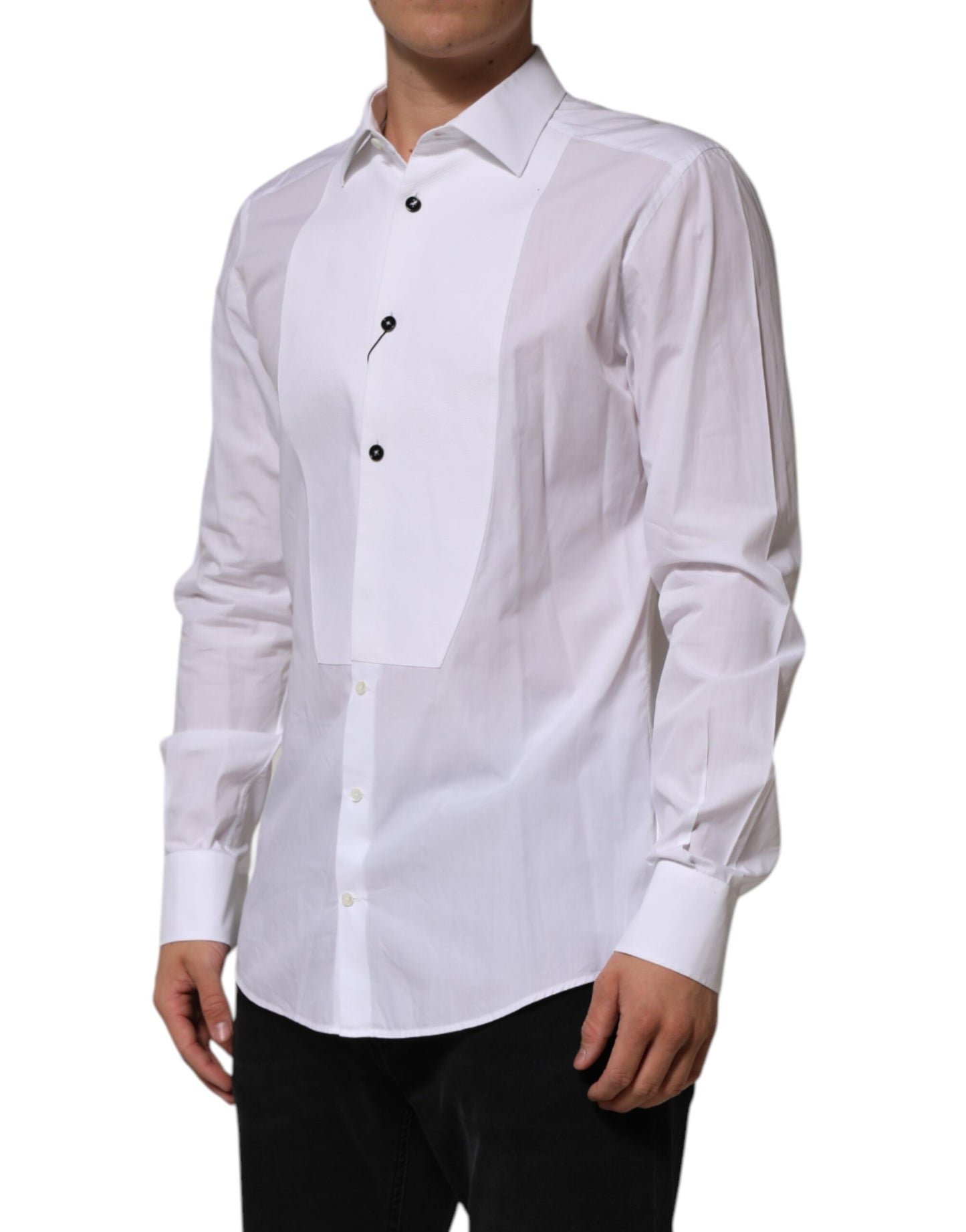 Dolce & Gabbana White Bib Cotton Poplin GOLD Men Formal Shirt by Dolce & Gabbana