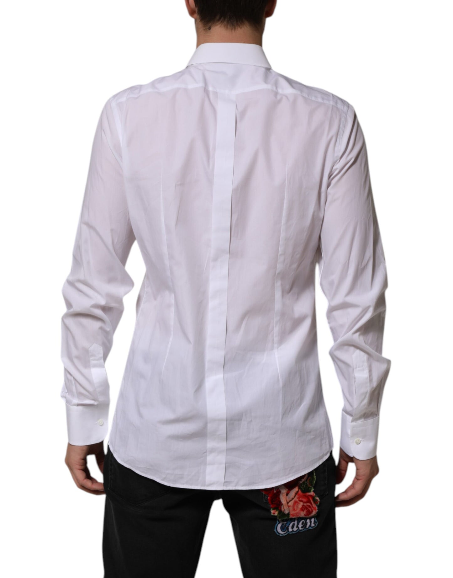 Dolce & Gabbana White Bib Cotton Poplin GOLD Men Formal Shirt by Dolce & Gabbana