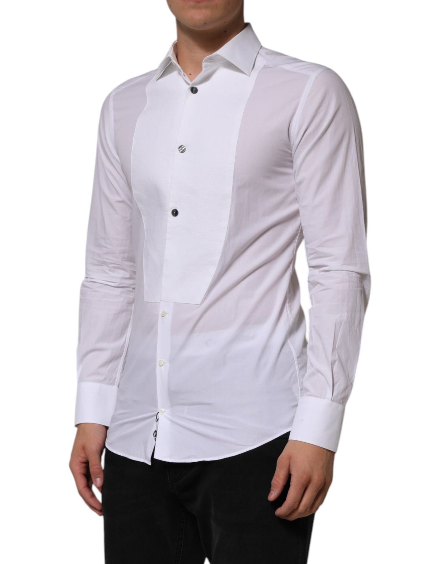 Dolce & Gabbana White Bib Cotton Poplin GOLD Men Formal Shirt by Dolce & Gabbana