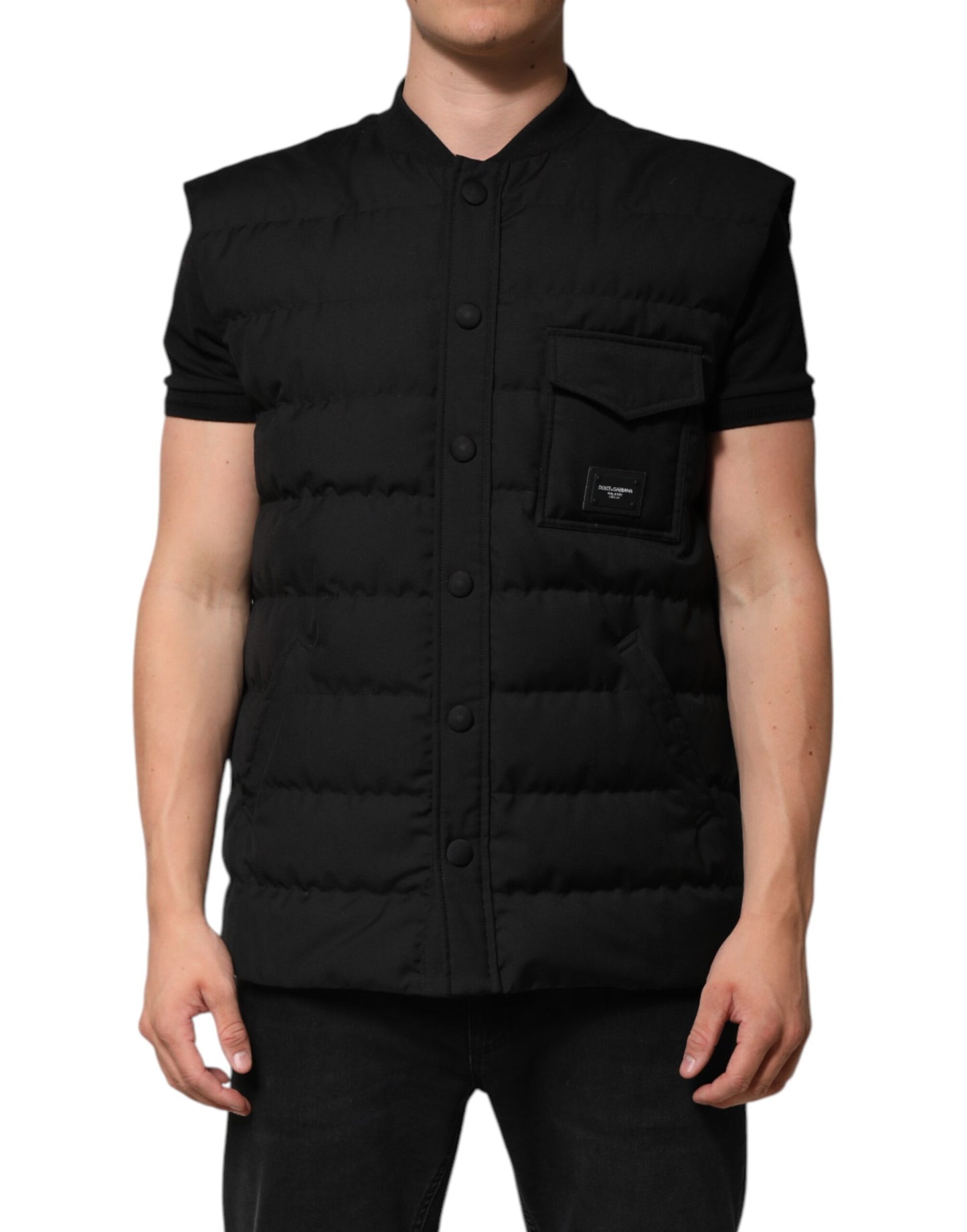 Dolce & Gabbana Black Sleeveless Parka Logo Plaque Jacket by Dolce & Gabbana