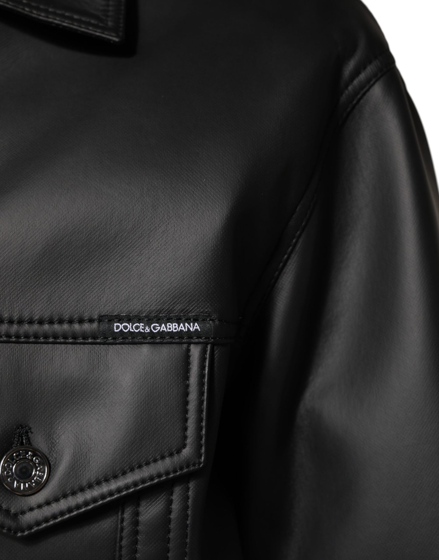 Dolce & Gabbana Black Polyester Button Down Biker Jacket by Dolce & Gabbana